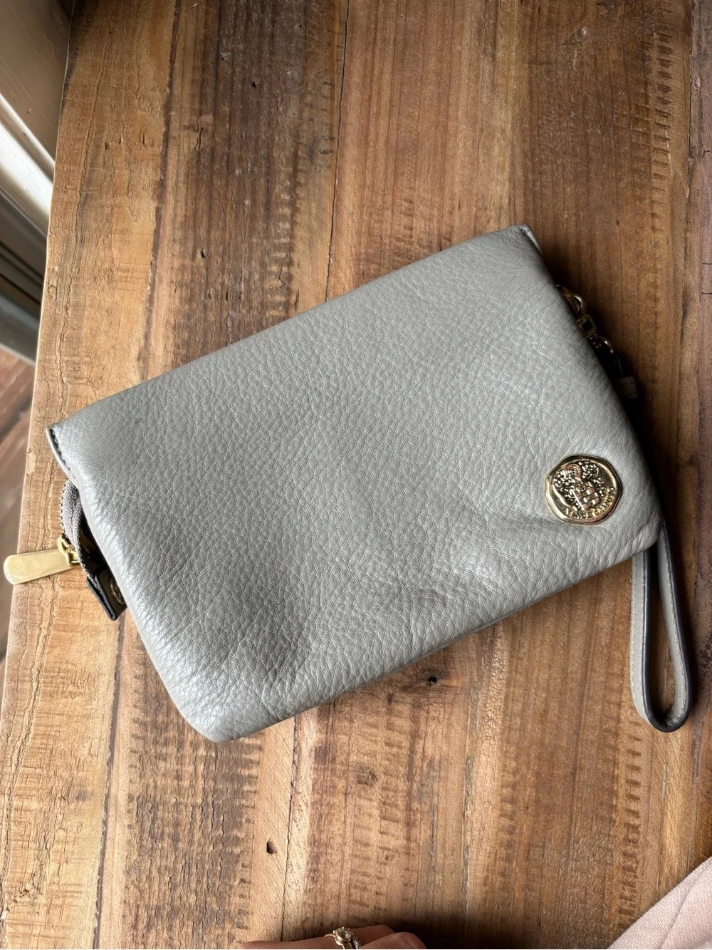 Vince Camuto Light Gray Pebbled Leather Wristlet Clutch
